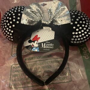 Disney Minnie Ears Headband with Rhinestones Black with Silver